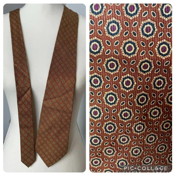 Tad Lapidus Paris Boutique Men’s Silk Tie Tan Black Geometric Classic Design - Picture 1 of 5